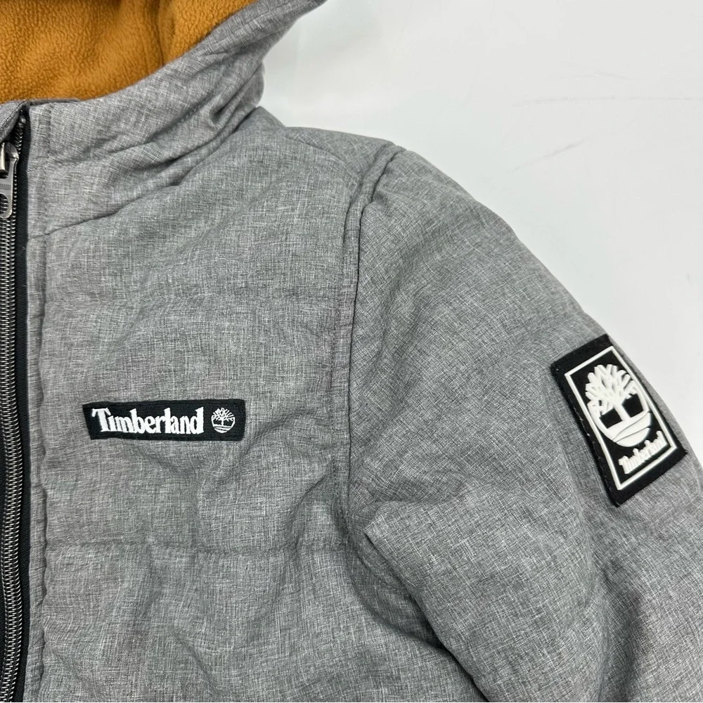 Timberland Boys Heavyweight Puffer Jacket Gray Orange Medium
